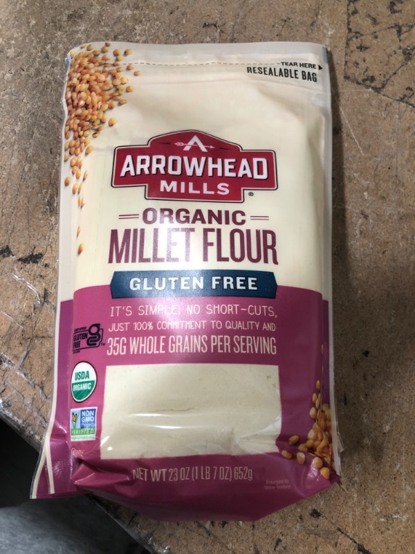 Photo 3 of ** EXP: MAY 29 2022 **   ** NON-REFUNDABLE **   ** SOLD AS IS **   ** SETS OF 6 **
Arrowhead Mills Flour Millet Organic, 23 oz, 1.43 Pound