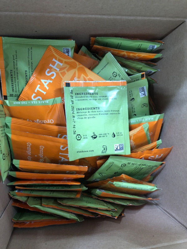 Photo 2 of ** EXP : 01/09/2024 **   ** NON-REFUNDABLE **   ** SOLD AS IS **
Stash Tea Orange Spice Black Tea, Box of 100 Tea Bags in Foil (Packaging May Vary)
