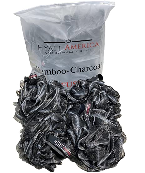 Photo 1 of ** SETS OF 2 **
Hyatt America Shower Puff 4 Pack Black Bath Sponge Shower Loofahs Pouf Ball Nature Bamboo Charcoal Mesh Bulk Puffs Large, Shower Essential Skin Care
