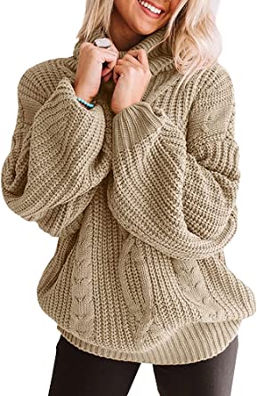 Photo 1 of FERBIA Women Cowl Neck Pullover Sweater, Oversized Chunky Cable Knit - M