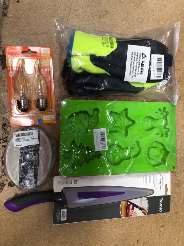 Photo 1 of BUNDLE OF HOME ITEMS NON REFUNDABLE
WINTER WORK GLOVES SIZE M, COOKIE TRAYS, KNIFE, SOAP DISH, LIGHT BULBS