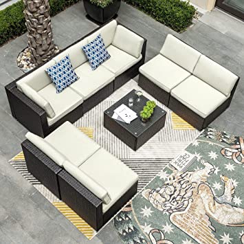 Photo 1 of *INCOMPLETE* BOX 1 OF 4** YITAHOME 8 Pieces Patio Furniture Set, Outdoor Sectional Sofa PE Rattan Wicker Conversation Set Outside Couch with Table and Cushions for Porch Lawn Garden Backyard, Black
