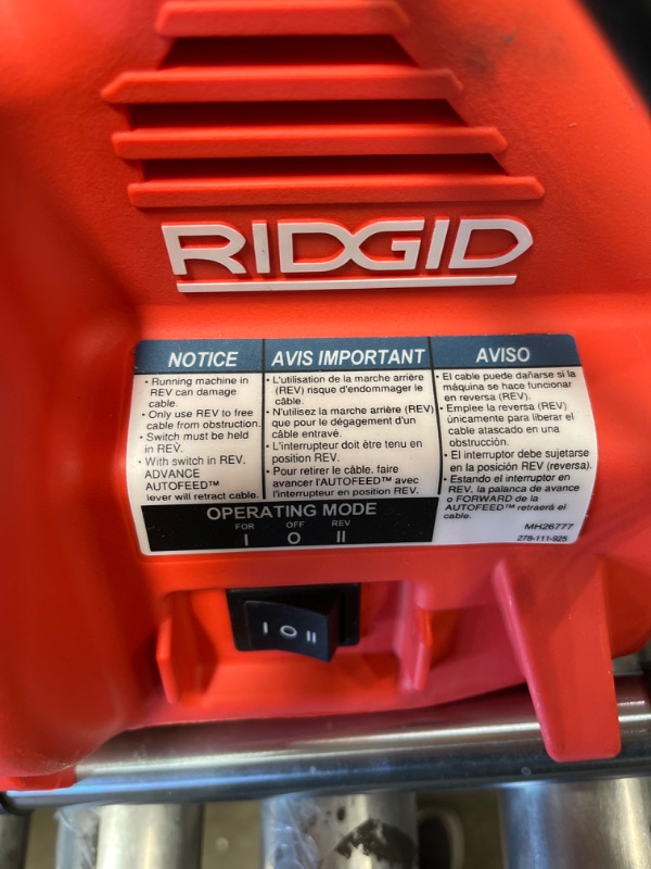 Photo 2 of 
RIDGID PowerClear 120-Volt Drain Cleaning Snake Auger Machine for Heavy Duty Pipe Cleaning for Tubs, Showers, and Sinks