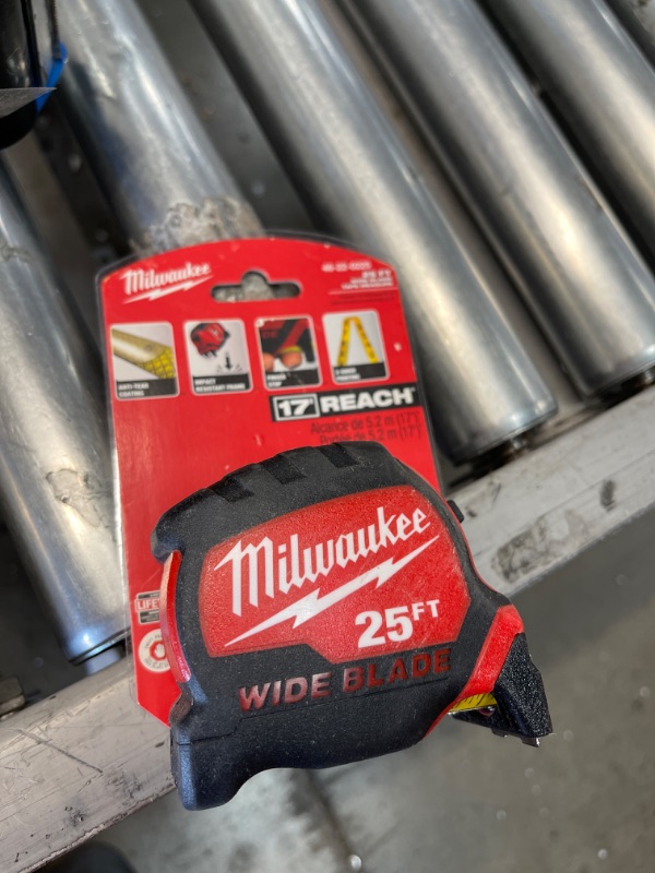 Photo 1 of Milwaukee 25 ft. x 1-5/16 in. Wide Blade Tape Measure with 17 ft. Reach