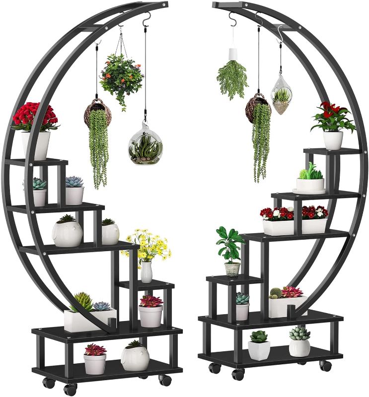 Photo 1 of 2 Pcs 6 Tier Tall Metal Indoor Plant Stand with Detachable Wheels, Half-Moon-Shaped Plant Shelf Holder for Outdoor Clearance, Multi-Purpose Plant Stands for Home Decor, Balcony, Patio, Garden
