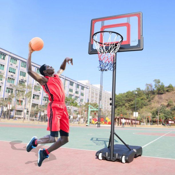 Photo 1 of 1269 Pro Court Height Adjustable Portable Basketball System, 33 Inch Backboard Red/Blue
