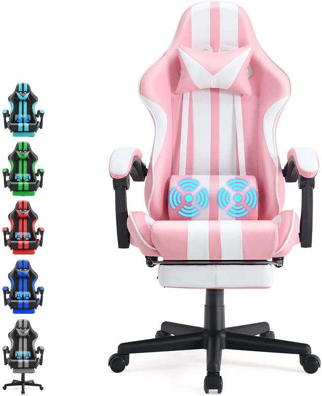 Photo 1 of Ferghana Pink Gaming Chair with Footrest,Computer Game Chair,Massage Gaming Chairs,Christmas,Xmas Gift,PC Gaming Chairs for Adults Teens for Gaming Live Streaming Room(Shero Pink)
