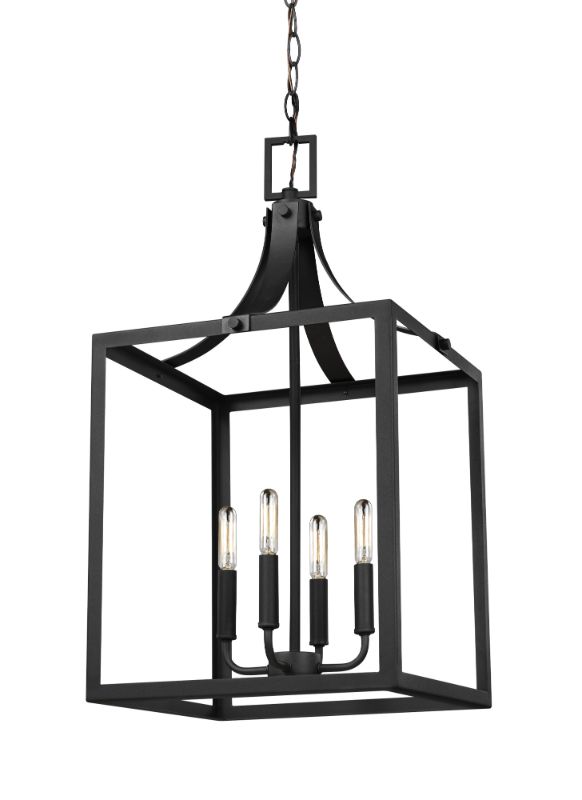 Photo 1 of (MISSING LIGHT BULBS) Sea Gull Lighting Labette 4-Light Black Hall-Foyer Hanging Pendant
