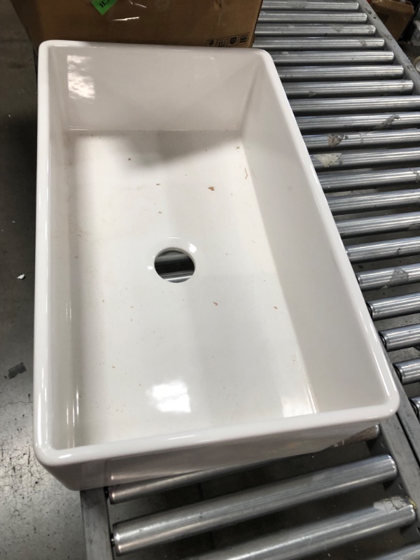 Photo 3 of (SINK SALE ONLY; MISSING ACCESSORIES/HARDWARE) Luxury 33 in. Fine Fireclay Modern Farmhouse Kitchen Sink in White Single Bowl Fluted Front 