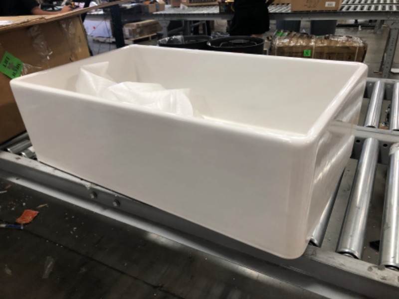 Photo 2 of (SINK SALE ONLY; MISSING ACCESSORIES/HARDWARE) Luxury 33 in. Fine Fireclay Modern Farmhouse Kitchen Sink in White Single Bowl Fluted Front 
