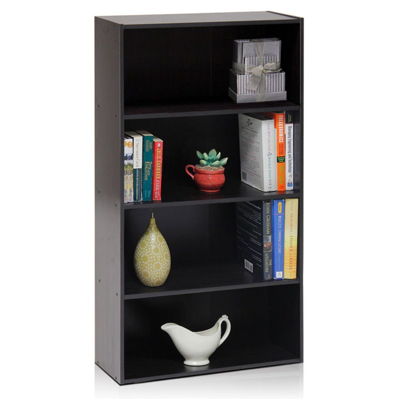 Photo 1 of 41.7 in. Espresso Wood 4-shelf Standard Bookcase with Storage
