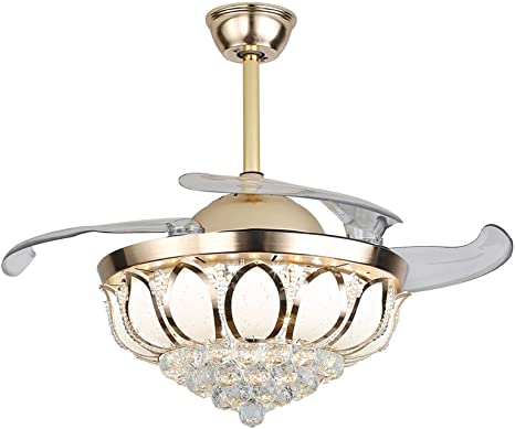 Photo 1 of 36 Inch Crystal Invisible Ceiling Fan Light With Remote Control for Bedroom Dining Room, Golden LED Fan Chandelier with Light, with 3 Speeds/3 Color 110V (US Stock)
