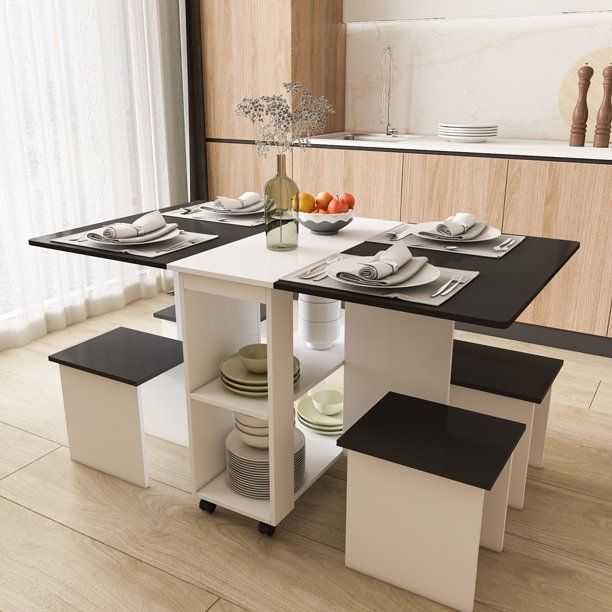 Photo 1 of **BOX 1 OF 2**TABLE ONLY**5 Piece Dining Table Set Modern Set for 4 Chairs,Space Saving Folding Kitchen Table With Two-tier Storage for Home Kitchen
