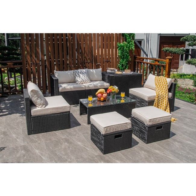 Photo 1 of **INCOMPLETE BOX 1 OF 3**8 Pieces Patio Cushioned Rattan Furniture Set with Storage Waterproof Cover and Space-Saving Design
