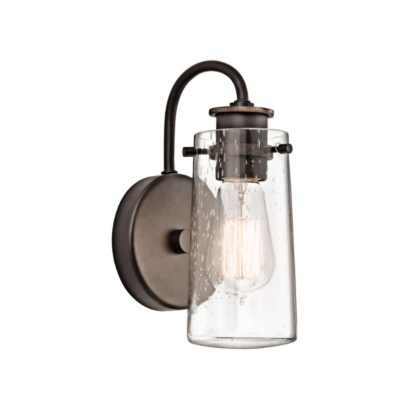 Photo 1 of *SEE NOTE* KICHLER Braelyn 1-Light Olde Bronze Bathroom Indoor Wall Sconce with Clear Seeded Glass Shade
