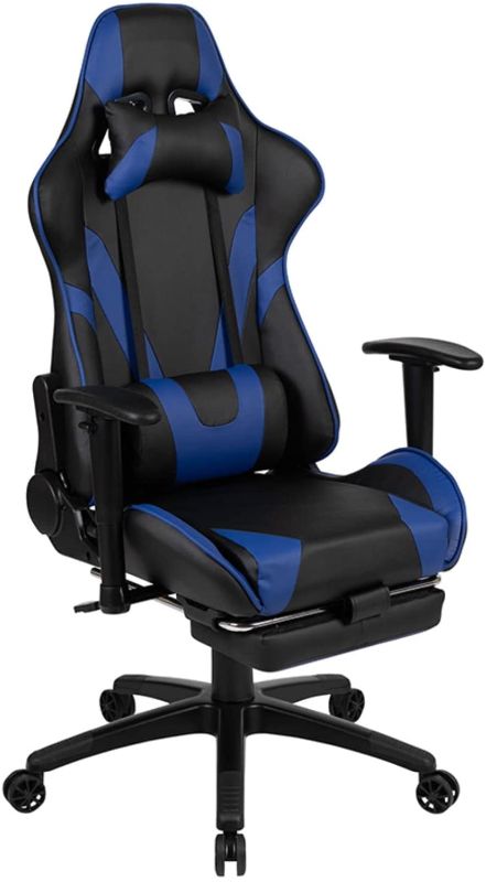 Photo 1 of Flash Furniture X30 Gaming Chair Racing Office Ergonomic Computer Chair with Fully Reclining Back and Slide-Out Footrest in Blue LeatherSoft
