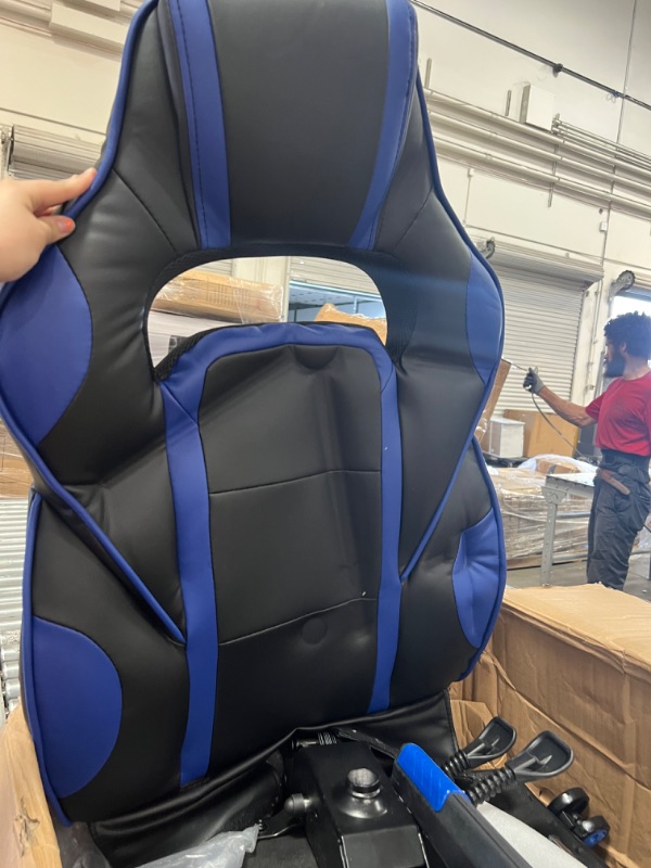 Photo 1 of Flash Furniture X30 Gaming Chair Racing Office Ergonomic Computer Chair with Fully Reclining Back and Slide-Out Footrest in Blue LeatherSoft
