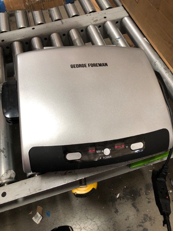 Photo 2 of George Foreman 6-Serving Removable Plate Electric Indoor Grill and Panini Press Silver GRP99
