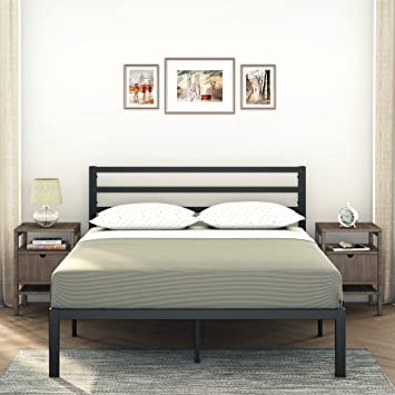 Photo 1 of **INCOMPLETE BOX 1 OF 2**CASTLEBEDS Modern Full Platform Metal Bed Frame with Headboard: Black Heavy Duty Iron Metal Bed Frame, Sturdy Mattress Support, Under Bed Storage, Steel Slat Support, No Box Spring Needed AMBEE21
