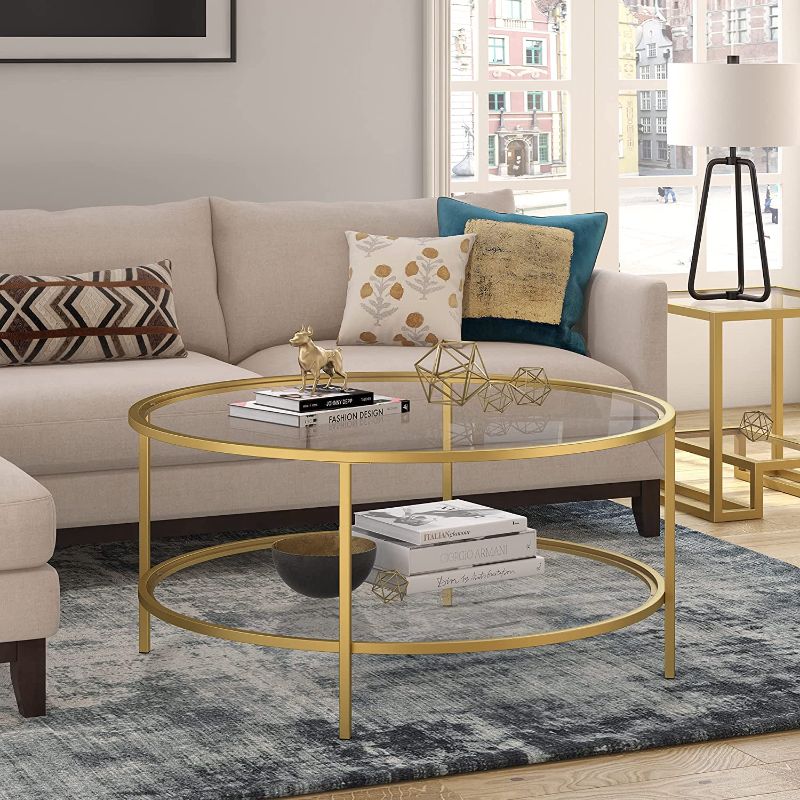 Photo 1 of **missing hardware**
Henn&Hart Round coffee table, Gold, 17" H x 36" L x 36" W
