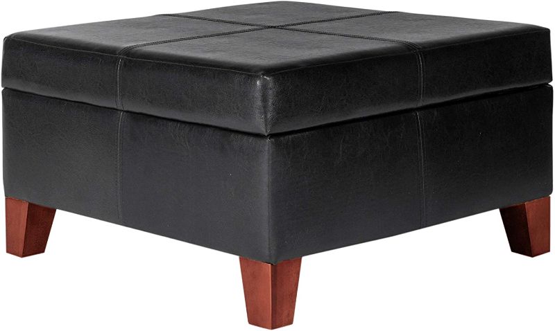 Photo 1 of ***MISSING HARDWARE** Homepop Home Decor |K2380-E169 | Luxury Large Faux Leather Square Storage Ottoman | Ottoman with Storage for Living Room & Bedroom, Black
