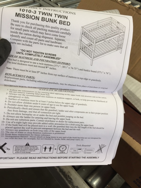 Photo 3 of *box 2 of 3, NOT COMPLETE*  
DONCO Kids Mission Bunk Mattress Ready, Twin/Twin, Dark Cappuccino
