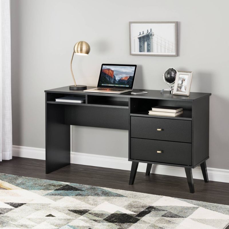 Photo 1 of Milo Computer Desk with Side Storage and 2 Drawers Black - Prepac
