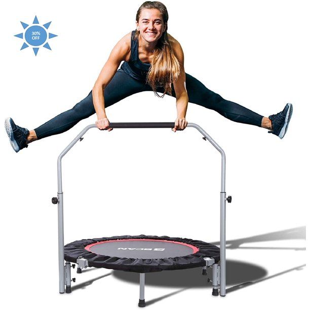 Photo 1 of ***MISSING HARDWARE/ONE LEG*** BCAN 40" Foldable Trampoline, Fitness Rebounder with Adjustable Foam Handle, Exercise Trampoline for Adults Indoor/Garden Workout Max Load 330lbs
