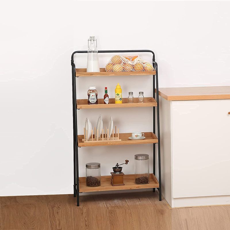 Photo 1 of 4-Tier Ladder Shelf Metal Frame with Wood Rectangle Tray Standing Shelf Storage Units Industrial Organizer Shelves for Kitchen, Living Room, Office, Bedroom and Bathroom
