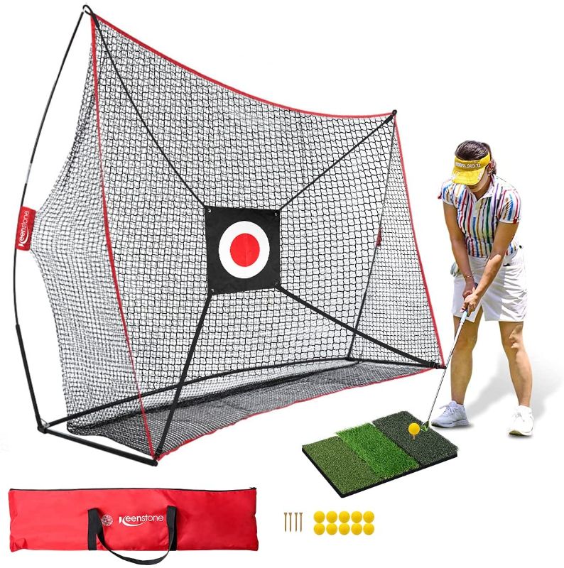 Photo 1 of Keenstone 10x7ft Portable Golf Net Golf Practice Net for Indoor and Outdoor Hitting Driving and Chipping Practice with Tri Turf Hitting Mat
