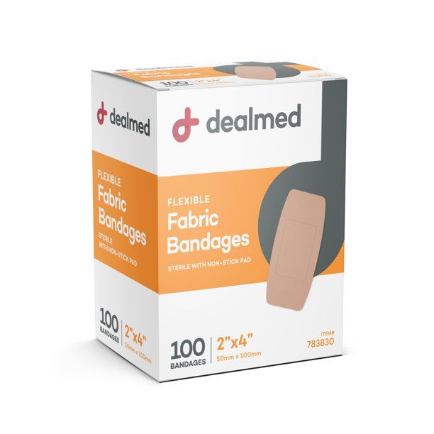 Photo 1 of *BOX OF 24* Dealmed Fabric Adhesive Bandages with Sterile Non-Stick Pad, 2" x 4" Size, 100 Count
