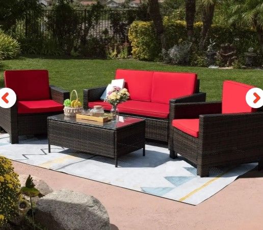 Photo 1 of *INCOMPLETE* Homall 4 Pieces Outdoor Patio Furniture Sets Rattan Chair - Brown/Red *BOX 2 OF 2 
