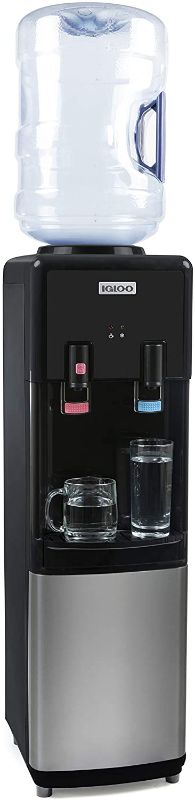 Photo 1 of Igloo IWCTL352CHBKS Stainless Steel Hot & Cold Top-Loading Water Cooler Dispenser, Holds 3 & 5 Gallon Bottles,