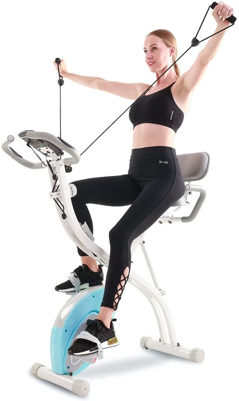 Photo 1 of Folding Exercise Bike, Magnetic Bicycle Equipment, 2-in-1 Foldable Upright Stationary Bike with Arm Workout