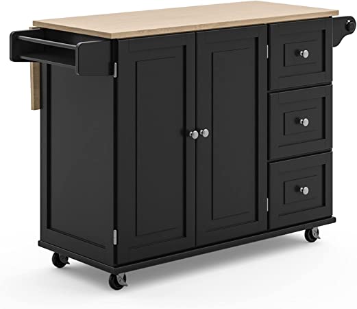 Photo 1 of Homestyles Dolly Madison Kitchen Cart with Wood Top and Drop Leaf Breakfast Bar, Rolling Mobile Kitchen Island with Storage and Towel Rack, 54 Inch Width, Black
