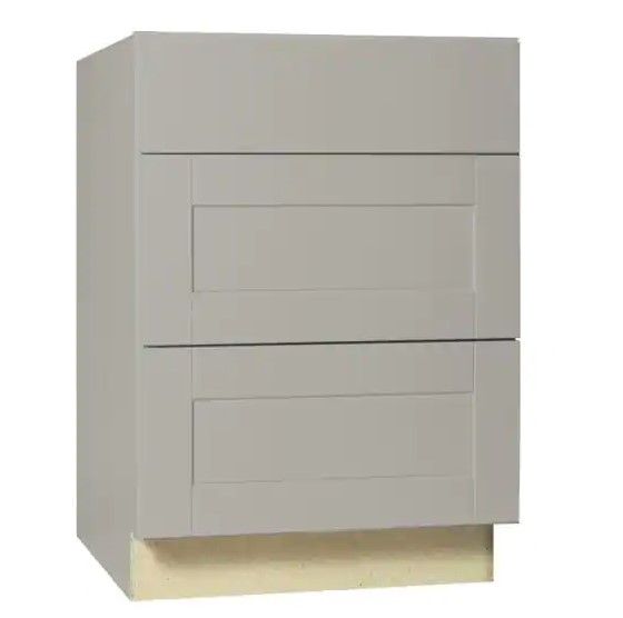 Photo 1 of (CRACKED BACK CORNER FRAME) Hampton Bay Shaker Dove Gray Stock Assembled Drawer Base Kitchen Cabinet with Drawer Glides (24 in. x 34.5 in. x 24 in.)