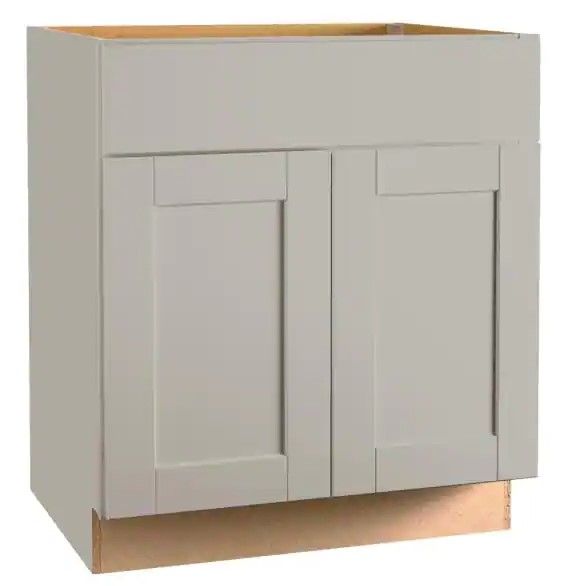 Photo 1 of (CRACKED BACK FRAME) Hampton Bay Shaker Dove Gray Stock Assembled Base Kitchen Cabinet with Ball-Bearing Drawer Glides (30 in. x 34.5 in. x 24 in.)