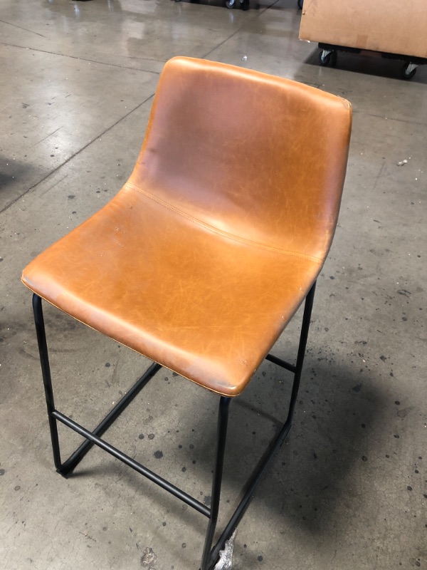 Photo 2 of (MISSING ONE CHAIR; TORN MATERIAL) Walker Edison Wasatch 24 in. Whiskey Brown Low Back Metal Frame Counter Height Bar Stool with Faux Leather Seat