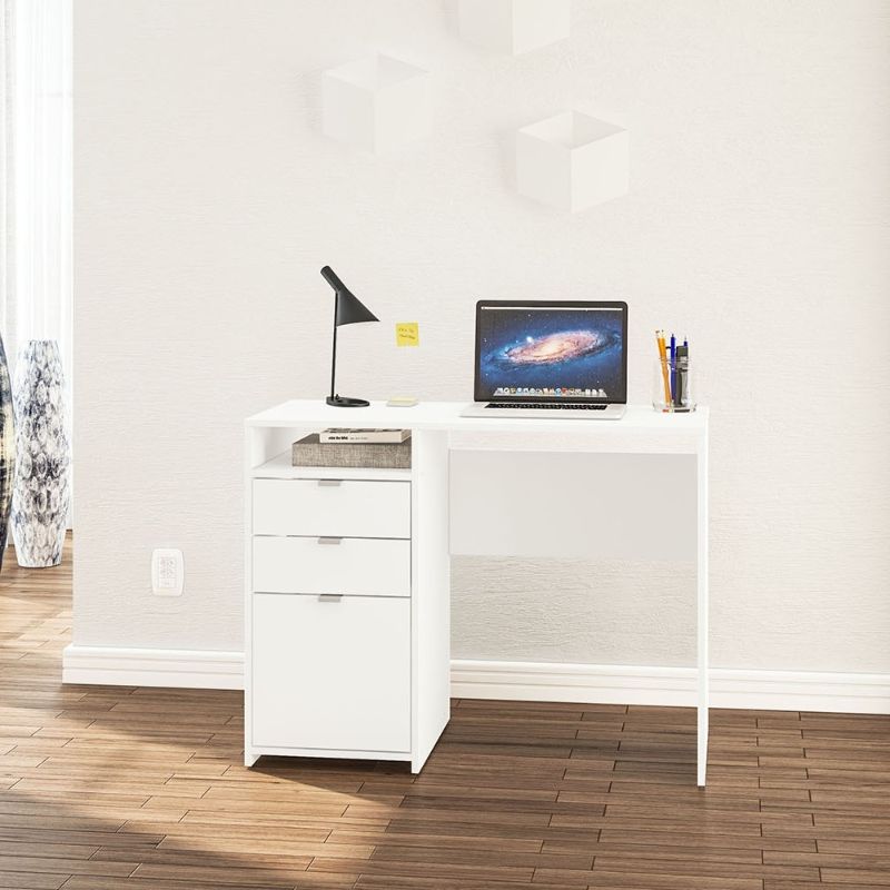 Photo 1 of Polifurniture Cambridge Writing Desk with 3 Drawer and 1 Shelf, White Finish
