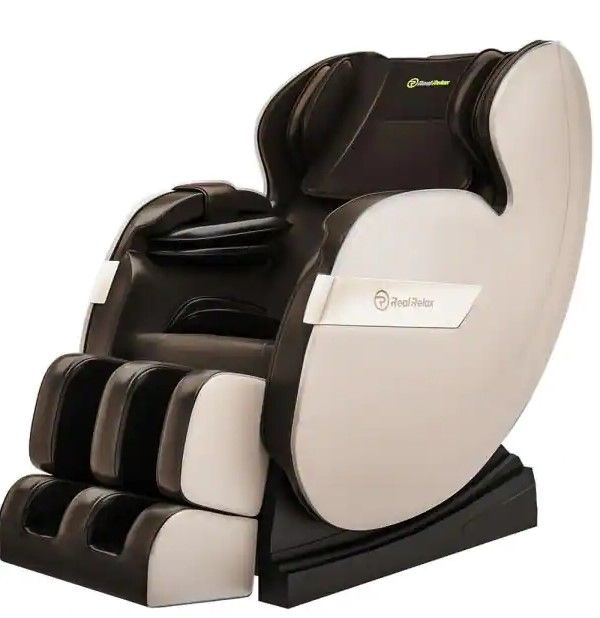 Photo 1 of (MISSING SIDE RAILS; BROKEN BACK CORNER CONNECTION; TORN MATERIAL) REAL RELAX Favor-03 plus Brown color Full Body Zero Gravity Shiatsu Recliner with Bluetooth and Led Massage Chair