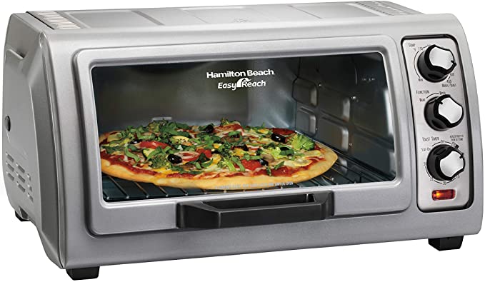 Photo 1 of Hamilton Beach 6-Slice Countertop Toaster Oven with Easy Reach Roll-Top Door, Bake Pan, Silver (31127D)
