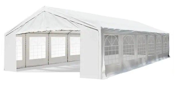 Photo 1 of (INCOMPLETE )
(BOX 1,2,3,4,5,&7)
(REQUIRES BOX6 FOR COMPLETION)  Outsunny 40 ft. x 20 ft. White Large Outdoor Carport Canopy Party Tent with Removable Sidewalls and Roof UV-Resistance Protection