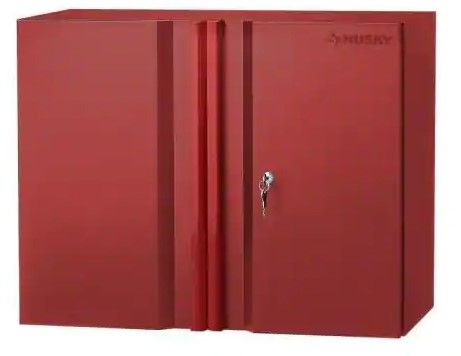 Photo 1 of (BENT/DENTED DOOR; SCRATCHED) Husky Heavy Duty Welded 20-Gauge Steel Wall Mounted Garage Cabinet in Red (28 in. W x 22 in. H x 14 in. D)