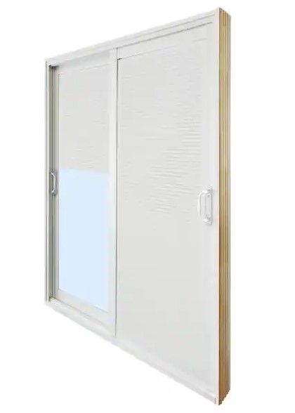 Photo 1 of (BENT SIDE) Stanley Doors 72 in. x 80 in. Double Sliding Patio Door with Internal Mini Blinds