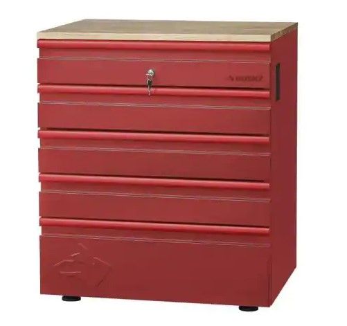 Photo 1 of (CRACKED/SCRATCHED TABLE; BENT DRAWER SIDE; SCRATCHED METAL) Husky Heavy Duty Welded 18-Gauge Steel 5-Drawer Garage Base Cabinet in Red (28 in. W x 32 in. H x 21.5 in. D)