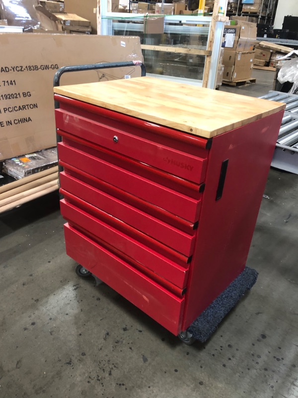 Photo 6 of (CRACKED/SCRATCHED TABLE; BENT DRAWER SIDE; SCRATCHED METAL) Husky Heavy Duty Welded 18-Gauge Steel 5-Drawer Garage Base Cabinet in Red (28 in. W x 32 in. H x 21.5 in. D)