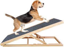 Photo 1 of (CRACKED) FORIVE Dog Ramp,Pet Ramp for Bed, Couch or Car - for Large Small Dogs and Cats,4 Layer Adjustable Ramp Up to 120 Lbs,40 in Long and Adjustable from 12”to 24”- Non Slip Carpet Surface
