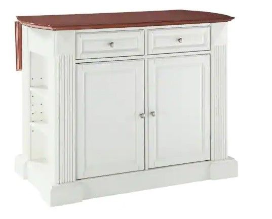 Photo 1 of **INCOMPLETE** - BOX 3 OF 3- CROSLEY FURNITURE Coventry White Kitchen Island with Cherry Drop Leaf Top