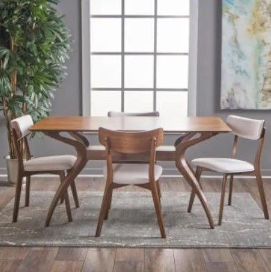 Photo 1 of *SEE NOTES* Noble House - Nissie 5-Piece Natural Walnut and Light Beige Dining Set