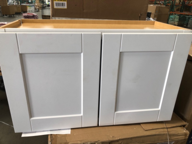 Photo 5 of (DAMAGED CORNERS/EDGES)
Hampton Bay Shaker Satin White Stock Assembled Wall Bridge Kitchen Cabinet (30 in. x 18 in. x 12 in.)